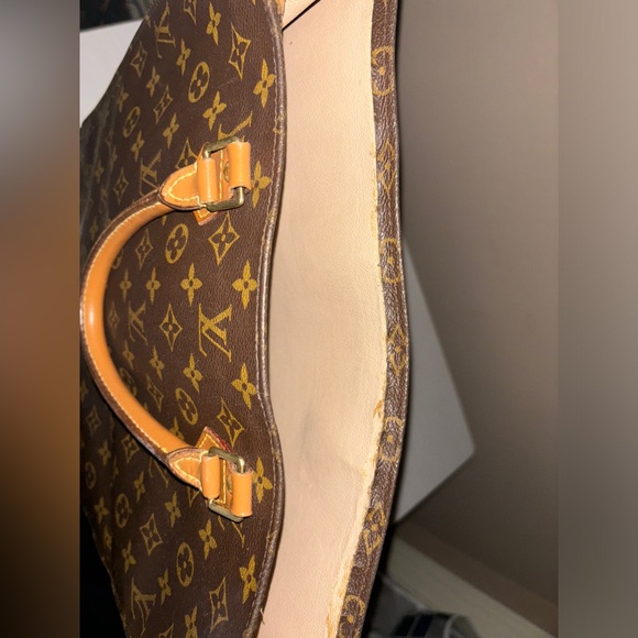 LOUIS VUITTON Logo Sac Plat Hand Tote Bag Monogram Leather Brown - Picture 9 of 9